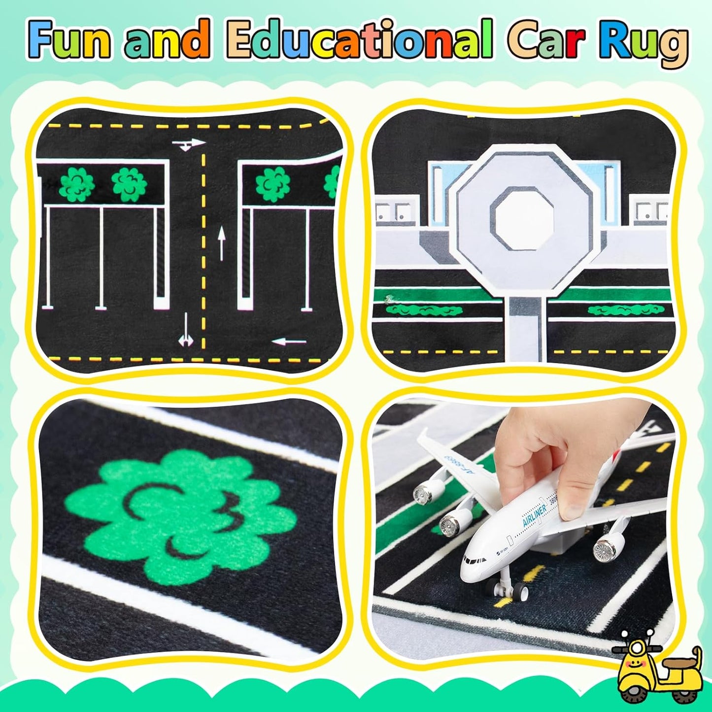 Kids Rug, Road Carpet for Kids with Combined City Road Traffic System, Car Rug and Airport Play Mat, 4x6 Ft Children’s Play Rugs for Playroom, Children’s City Traffic Map Fun Car Mat,Non-Slip