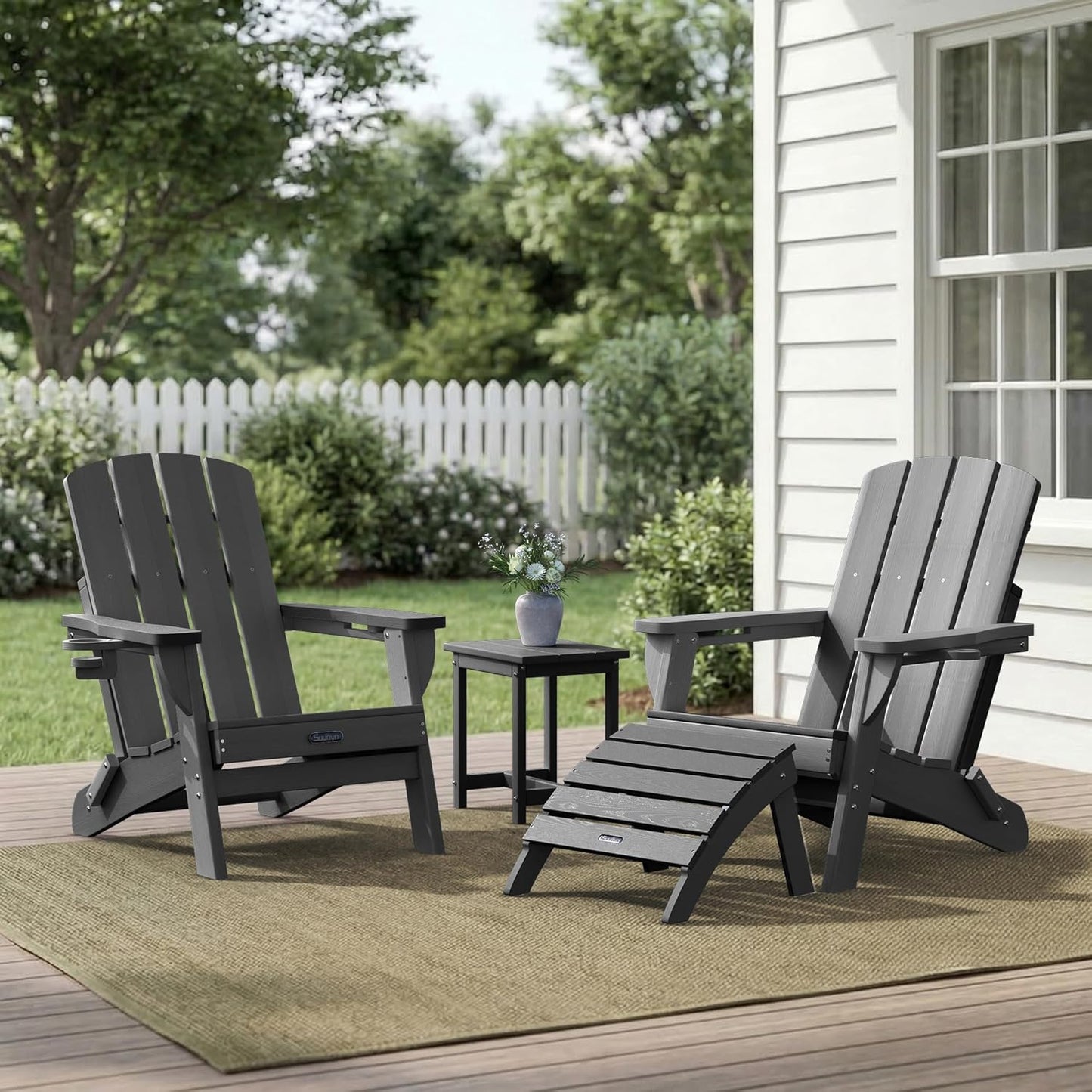 Adirondack Ottoman Footrest for Adirondack Chair, All-Weather HDPE Outdoor Foot Stool, Folding Patio Ottoman for Lawn, Garden, Deck, Backyard, Grey