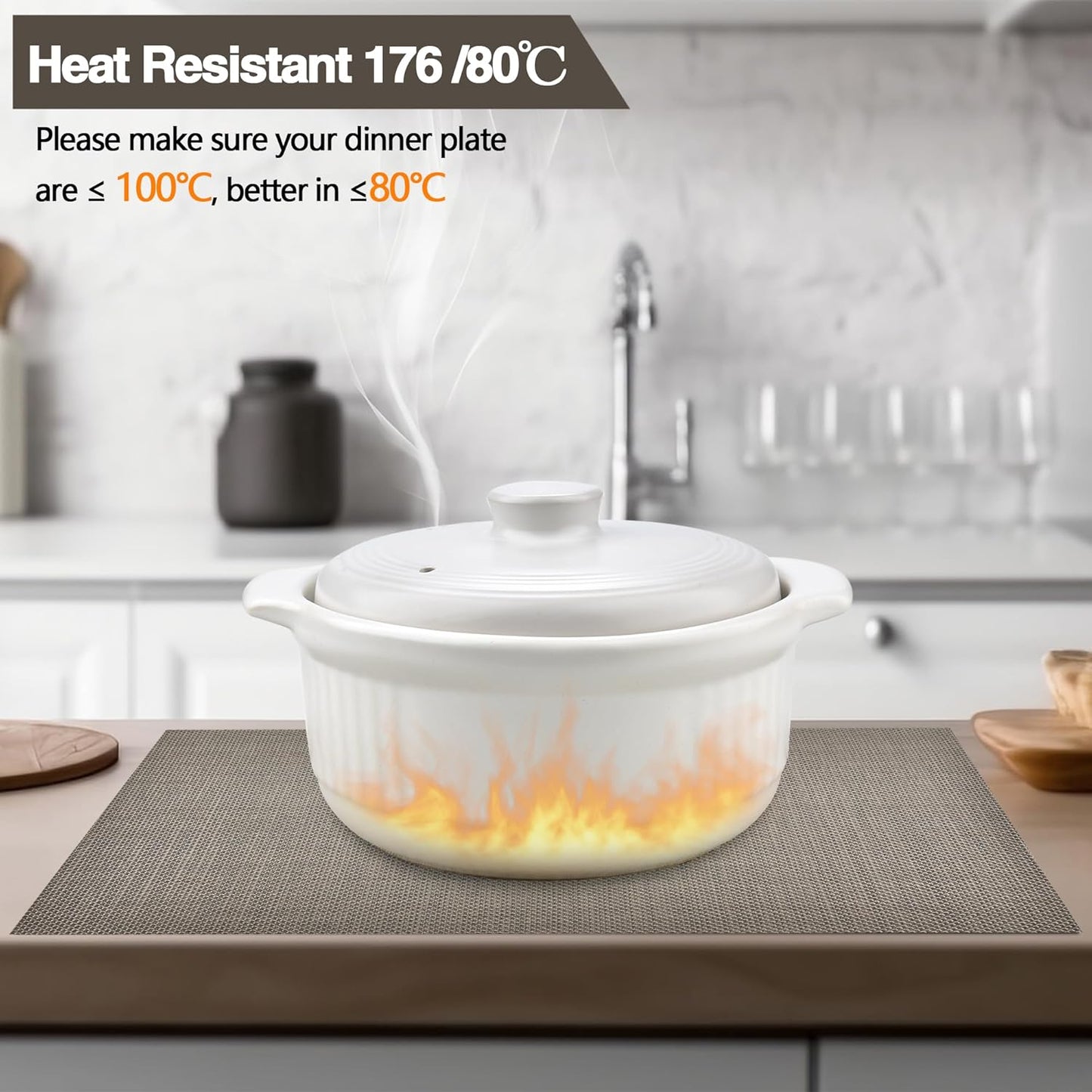 Placemats Set of 4 - Easy Clean Washable Vinyl Placemats - Wipeable Heat Resistant Table Mats for Dining Table - 17.7x11.8 Inch (4, Mint Gray)