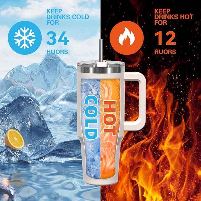 20 oz Tumbler with Handle,Tumbler with Lid and Straw,Double Wall Insulated Cup Stainless Steel Travel Mug(Cold for 34 Hours),Water Bottle for Iced Tea,Coffee,Cold Beverages(Ivory Beige)