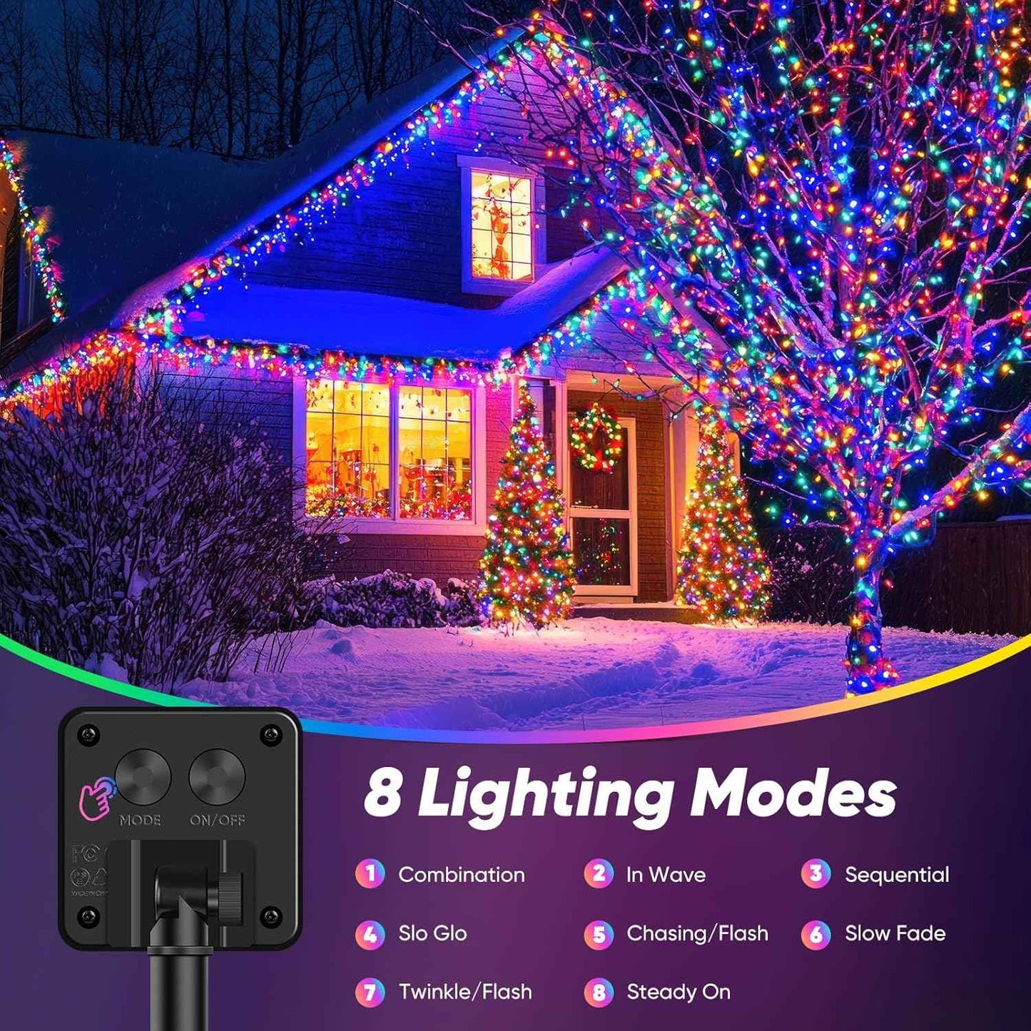 Brightever Solar String Lights for Outside, 2-Pack Total 92FT 240 LED Solar Powered Fairy Lights IP65 Waterproof, Outdoor String Light for Patio, Yard, Tree, Balcony, Garden Decorations, Multicolor