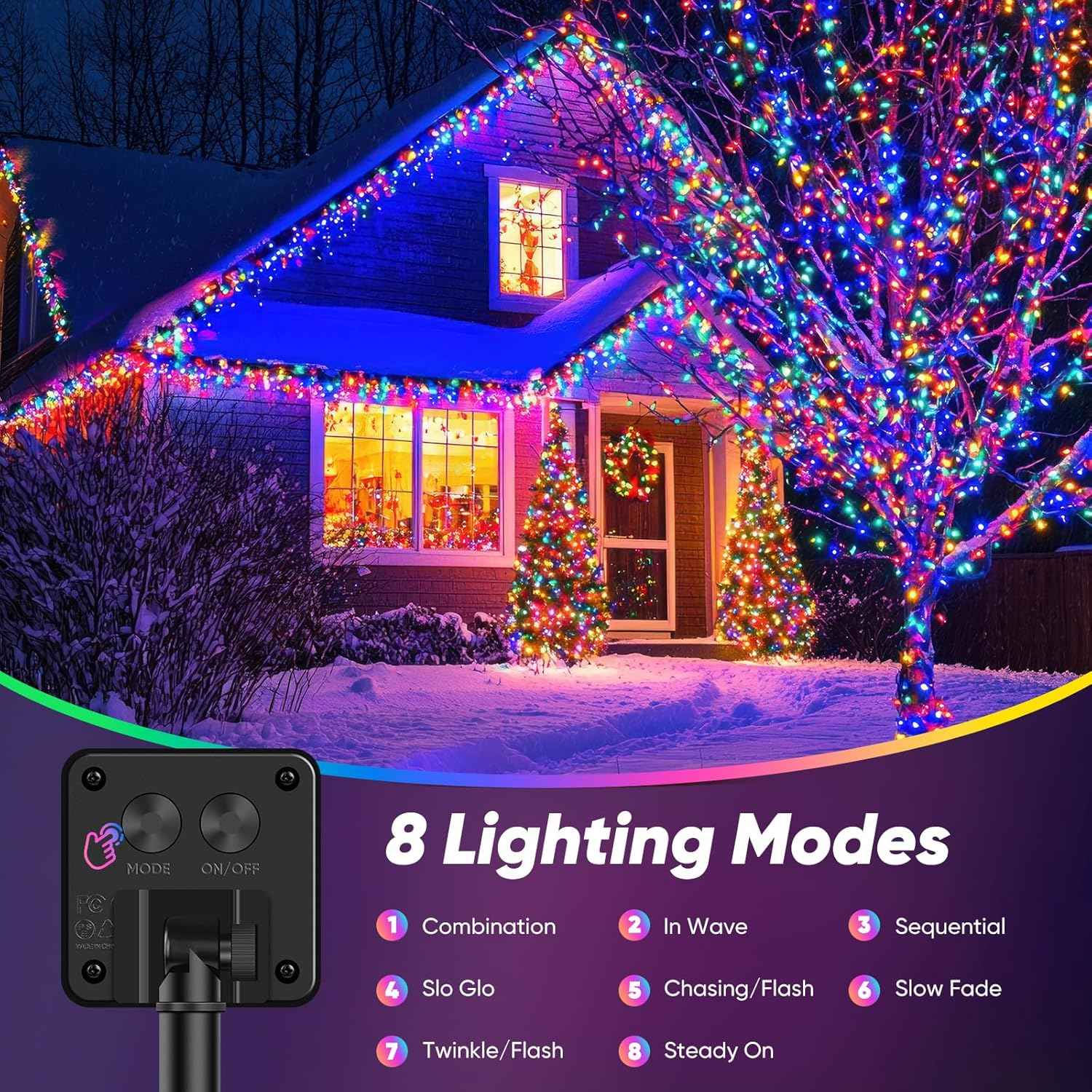Brightever Solar String Lights for Outside, 2-Pack Total 92FT 240 LED Solar Powered Fairy Lights IP65 Waterproof, Outdoor String Light for Patio, Yard, Tree, Balcony, Garden Decorations, Multicolor