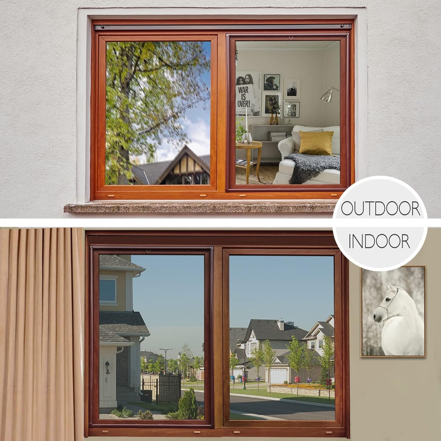 HIDBEA One Way Window Privacy Film Daytime, Heat Control UV Blocking Reflective Mirror Window Tint for Home, Non-Adhesive Self Static Cling Window Stickers (Silver, 17.5 Inch x 6.5 Feet)