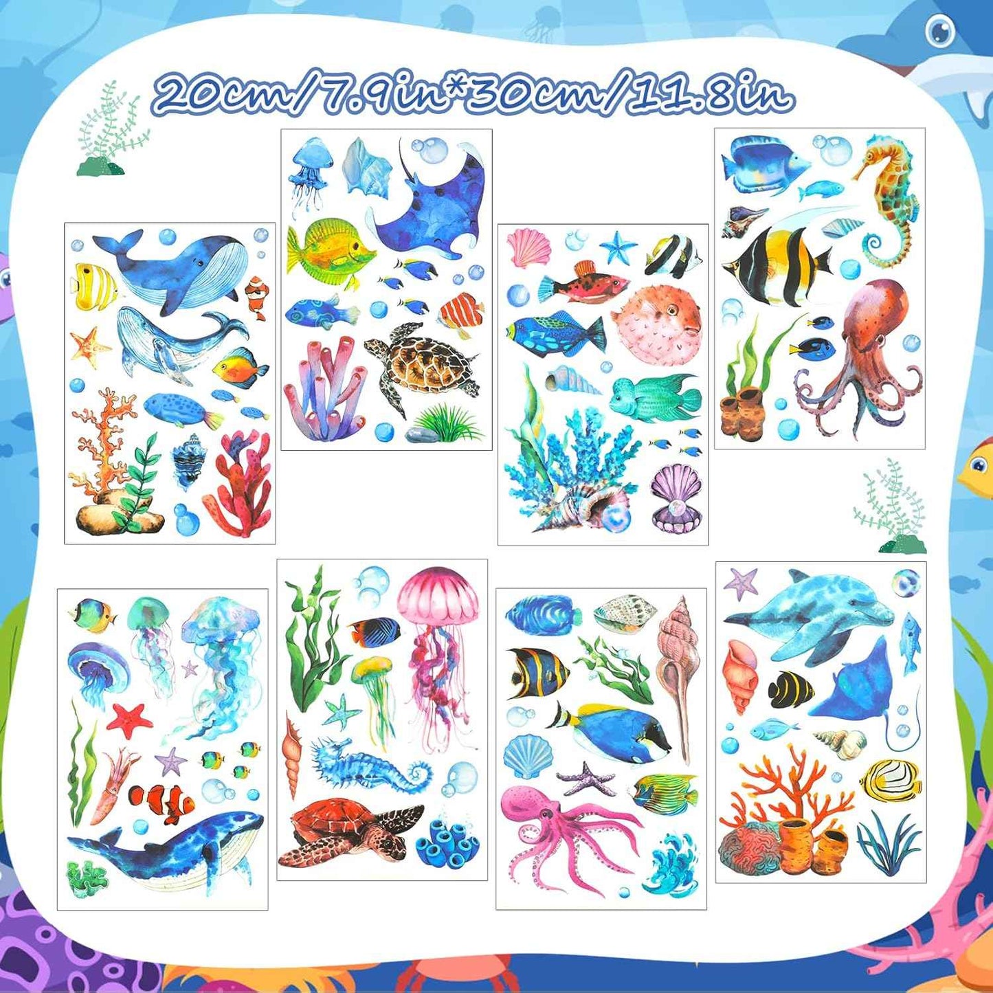 HOWAF 8 Sheets Ocean Animal Window Clings for Under The Sea Party Window Decorations, Sea Life Window Decals for Summer Party Home Decor, Under The Sea Animal Window Stickers