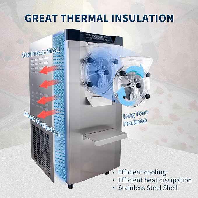 2000W Commercial Hard Ice Cream Machine, 6.3 GPH (18-24L/H) High Capacity Batch Freezer with LED Display, Stainless Steel Hard Ice Cream Maker for Restaurants, Cafes & Bars, 110V-120V Standard US Plug