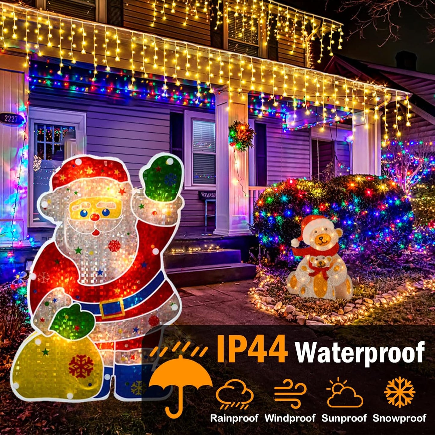 Heceltt Christmas Lights Outdoor, 49FT 480 LED Ice Lights for Outside, 90 Drops Ice String Lights with 8 Modes, Waterproof Timer Memory Hanging Light for Eaves Party Yard Garden(Warm White)