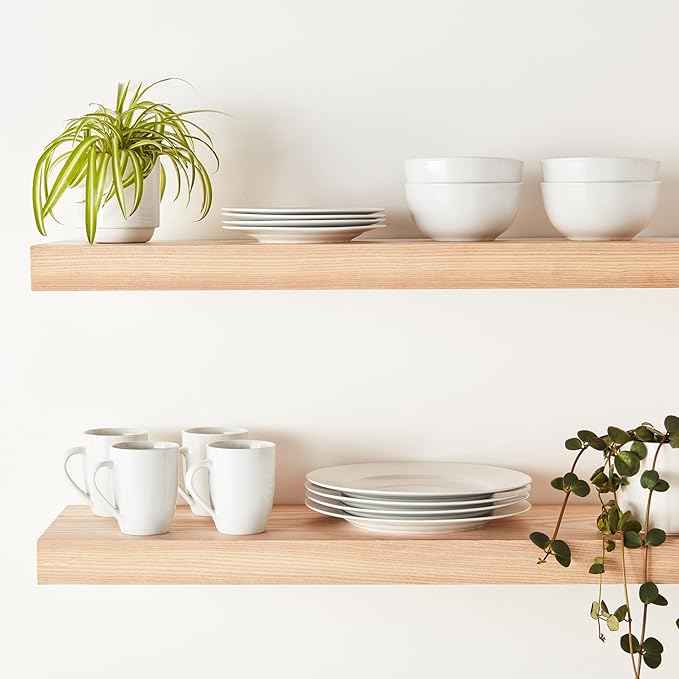 Amazon Basics 16-Piece Porcelain Dinnerware Set, Microwave and Dishwasher Safe, Service for 4, Plates, Bowls and Mugs, White