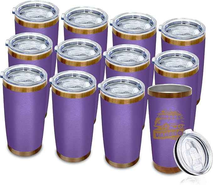 20 oz Tumblers Stainless Steel Tumbler with Lid and Straw Insulated Copper Coffee Mug for Laser Graving 22oz Powder Coated Cup(Purple,12 pack)