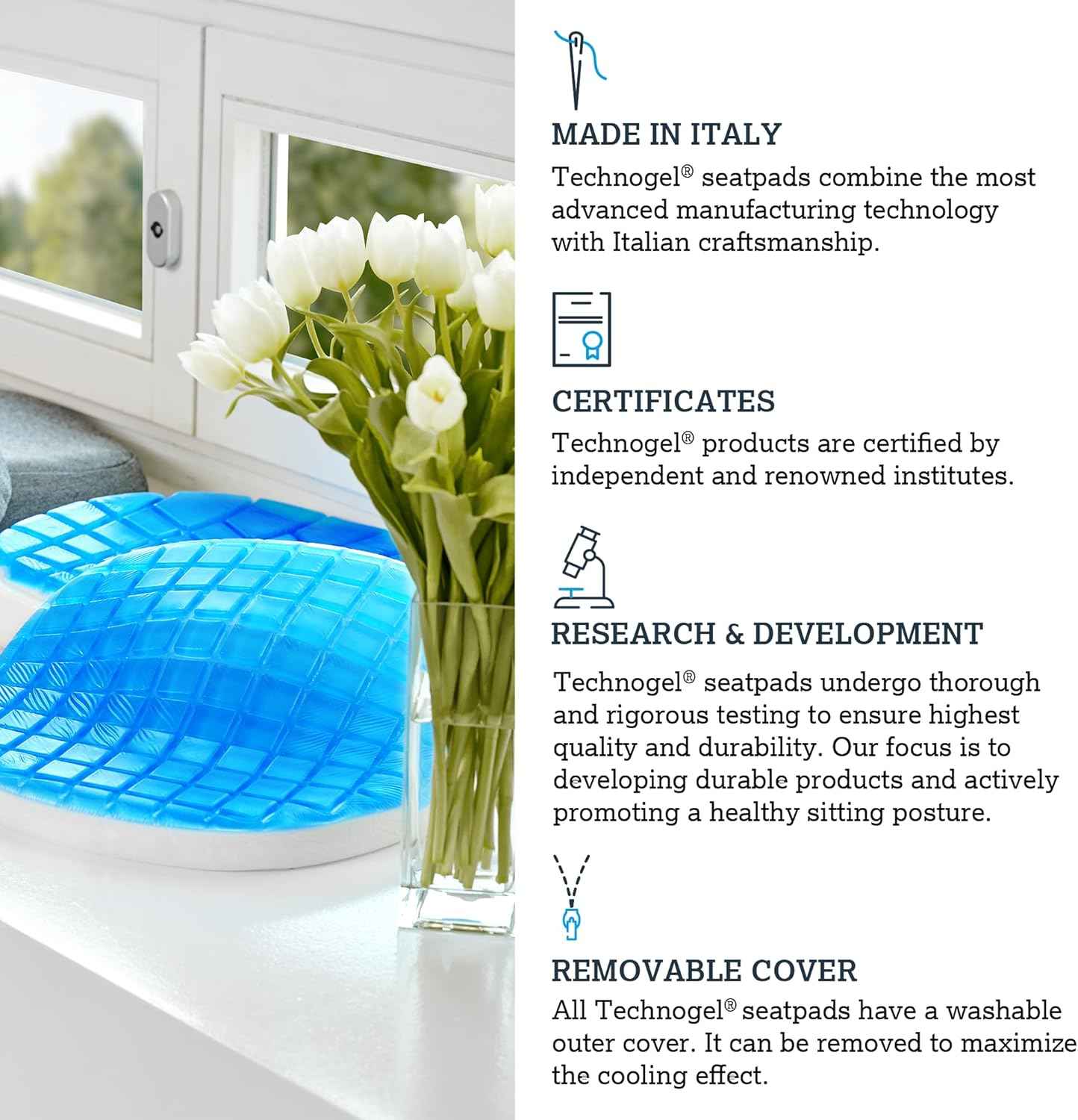 Technogel Pebble Cooling Gel Seat Cushion – Ergonomic Support for Office Chair, Car, Airplane – Sciatica, Hip & Coccyx Pain Relief for Long Sitting, Office Workers, Drivers, Gamers, Wheelchair Users