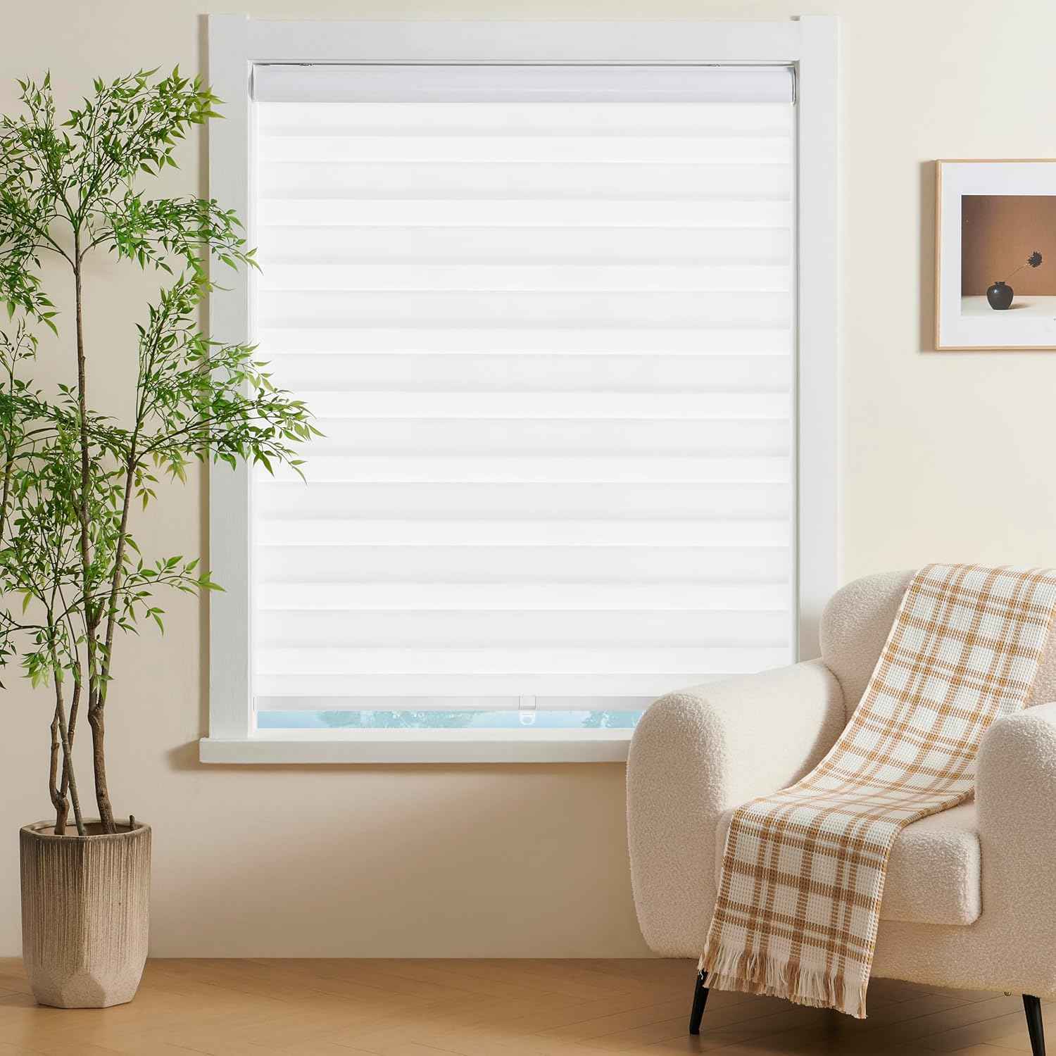 Cordless Zebra Blinds Window Blind Zebra Shade Blinds for Windows Roller Sheer Shades Privacy Light Filtering Shades for Home Kitchen Bathroom (Width 22'' X Height 72'' White)