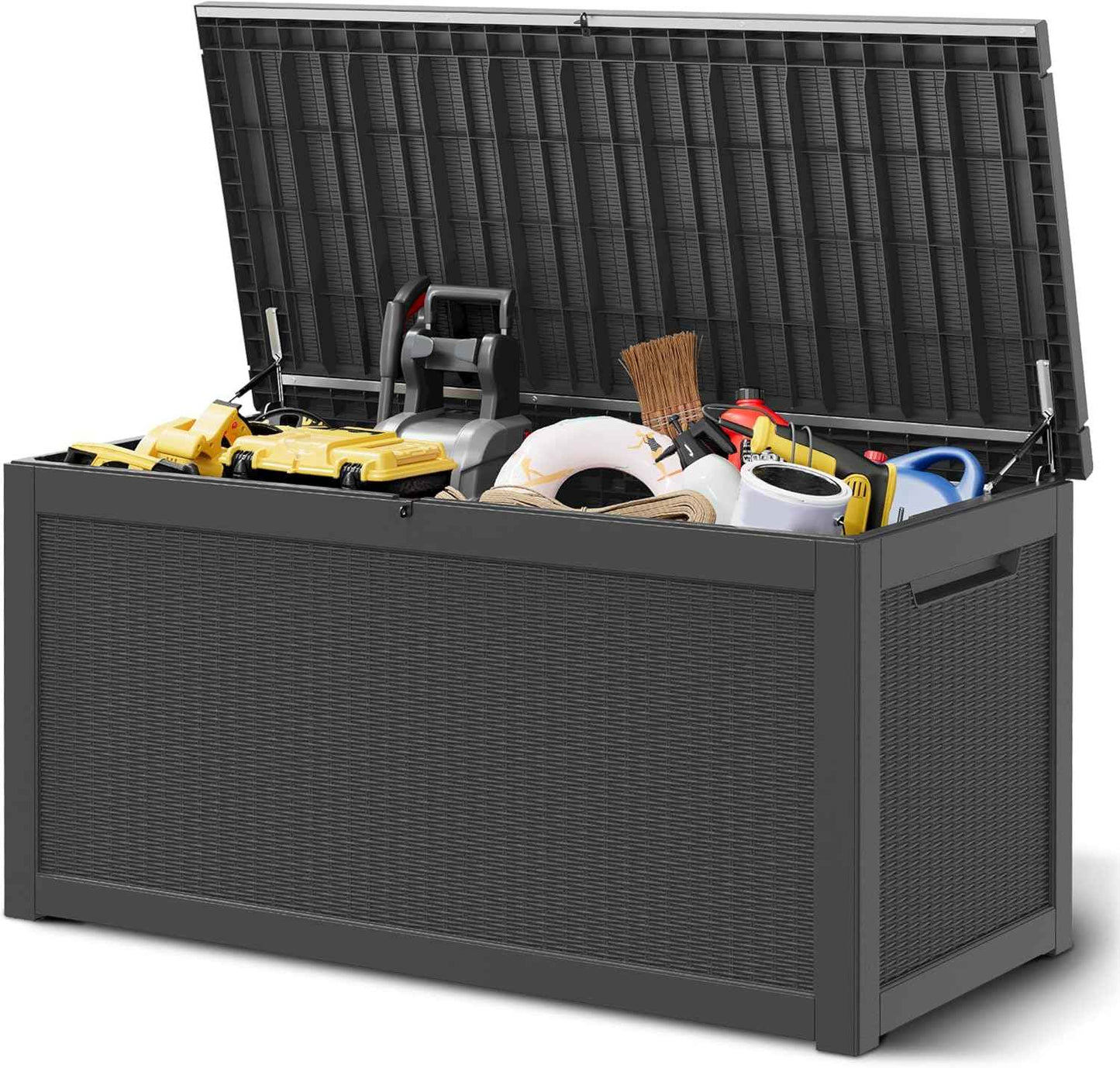 320 Gallon Outdoor Storage Box, Resin Deck Boxes Outdoor Waterproof For Patio Furniture, Garden Tools, Pool Supplies, Lockable And UV Resistant (Rattan Black)