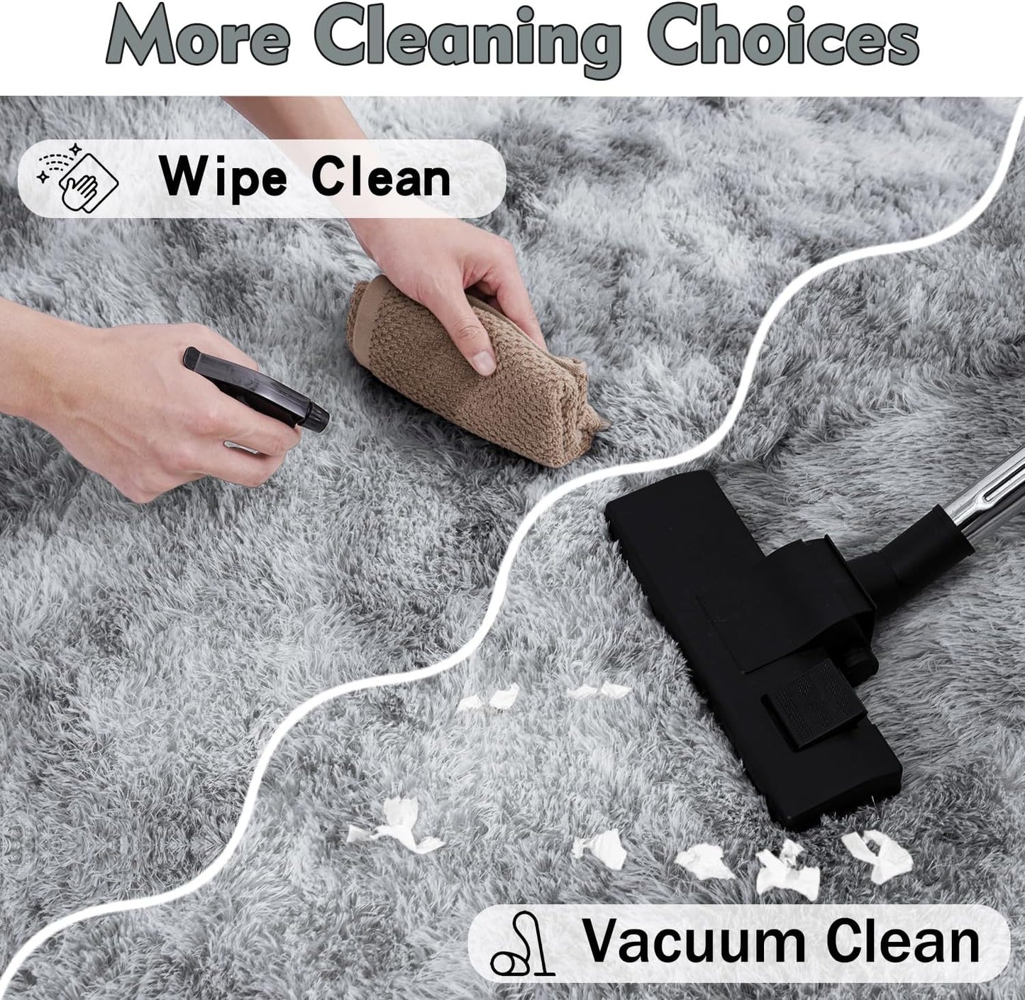 Rezutan Area Rugs 8x10 Living Room, Large Fluffy Rugs for Bedroom, Soft Carpet Shag Kids Room Rug,Fuzzy Rugs Indoor W/Non-Slip Bottom (Grey Tie-Dyed)