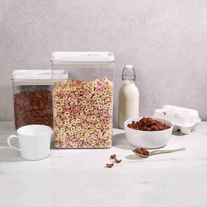 Felli Flip Tite Storage Container with Lid 4" RECTANGULAR Air Tight Ring Flip Top, Stackable Acrylic Canister for Kitchen Counter Pantry, Cereal Granola Pasta Spice, Christmas Gift (4pk, Variety)