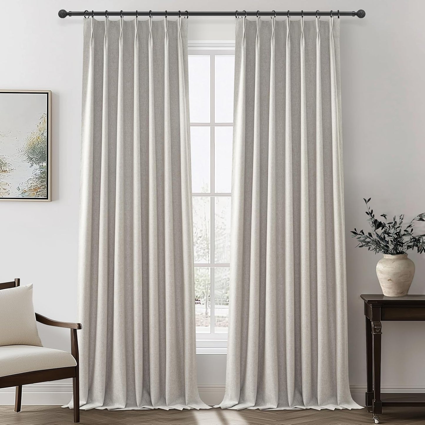 Light Brown Linen Curtains for Living Room, Beautiful Pinch Pleated 96 Inches Long 2 Panels Set, Farmhouse Double Pleat Memory Trained Blackout Thermal Drapes for Summer Heat 8 FT (40"Wx96"L)