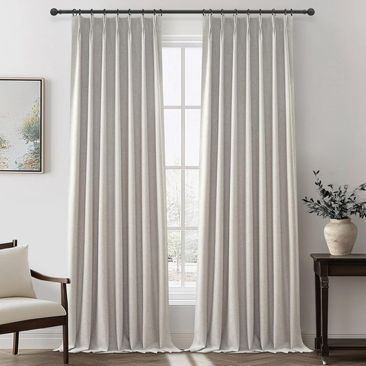 Natural Melange Taupe Blackout Curtains 102 Inch Long Flax Linen Viral Curtain with Pinch Pleat Clips&Hooks, Floor to Ceiling for Living Room Cooling Drapes for Summer Heat (40"W x 102"L x 2Panels)