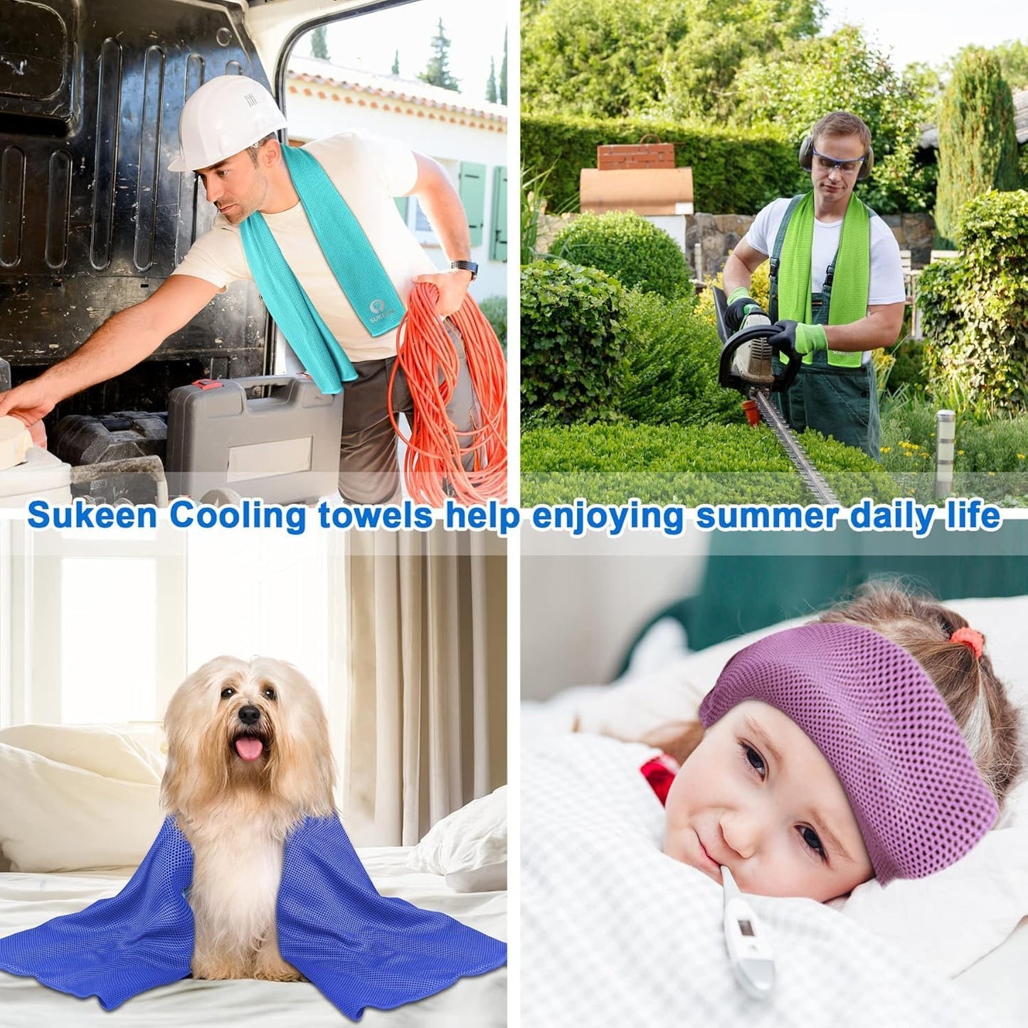 Sukeen Cooling Towels 8 Pack (40"x12"), Cooling Towels for Neck and Face, Microfiber Breathable Chilly Ice Towel for Hot Weather, Sweat Towel for Gym, Sport, Yoga, Golf, Workout, Camping, Running