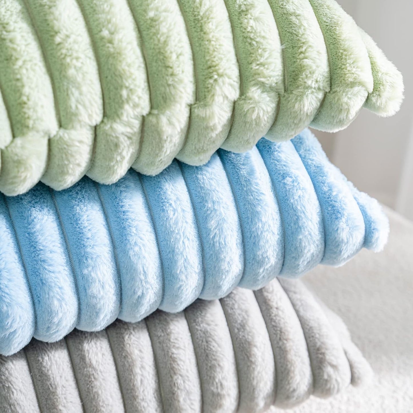 DEELAND Pack of 2,Double-Sided Faux Fur Plush Decorative Throw Pillow Covers Fuzzy Striped Soft Pillowcase Cushion Covers for Sofa Couch Bedroom Green 18x18 inch