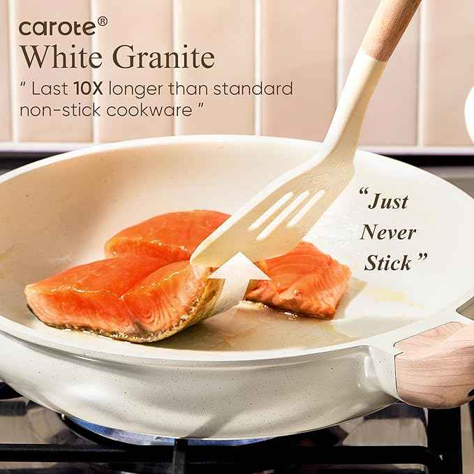 CAROTE 21Pcs Pots and Pans Set, Nonstick Cookware Sets, White Granite Induction Cookware Non Stick Cooking Set w/Frying Pans & Saucepans(PFOS, PFOA Free) Mothers Day