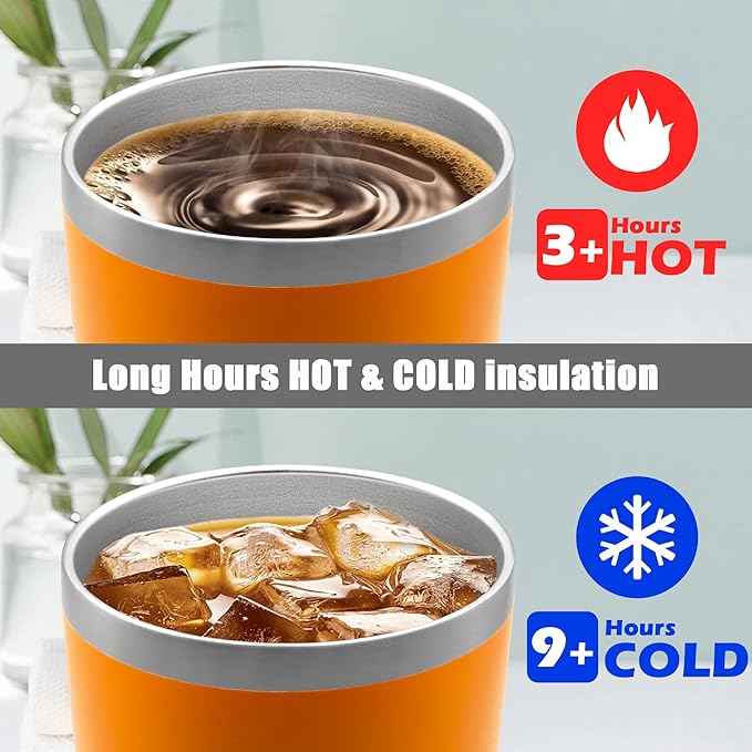 20 oz Tumbler Coffee Travel Tumblers Bulk with Lid Stainless Steel Double Wall Vacuum Insulated Mug Powder Coated Cups fit Car Cupholder for Hot and Cold - Orange, 1Pack