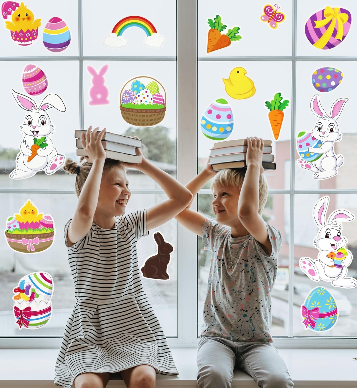 Iconikal 100-Count Easter Window Clings, Static Cling Window Decorations, (5 Sheets of 20)