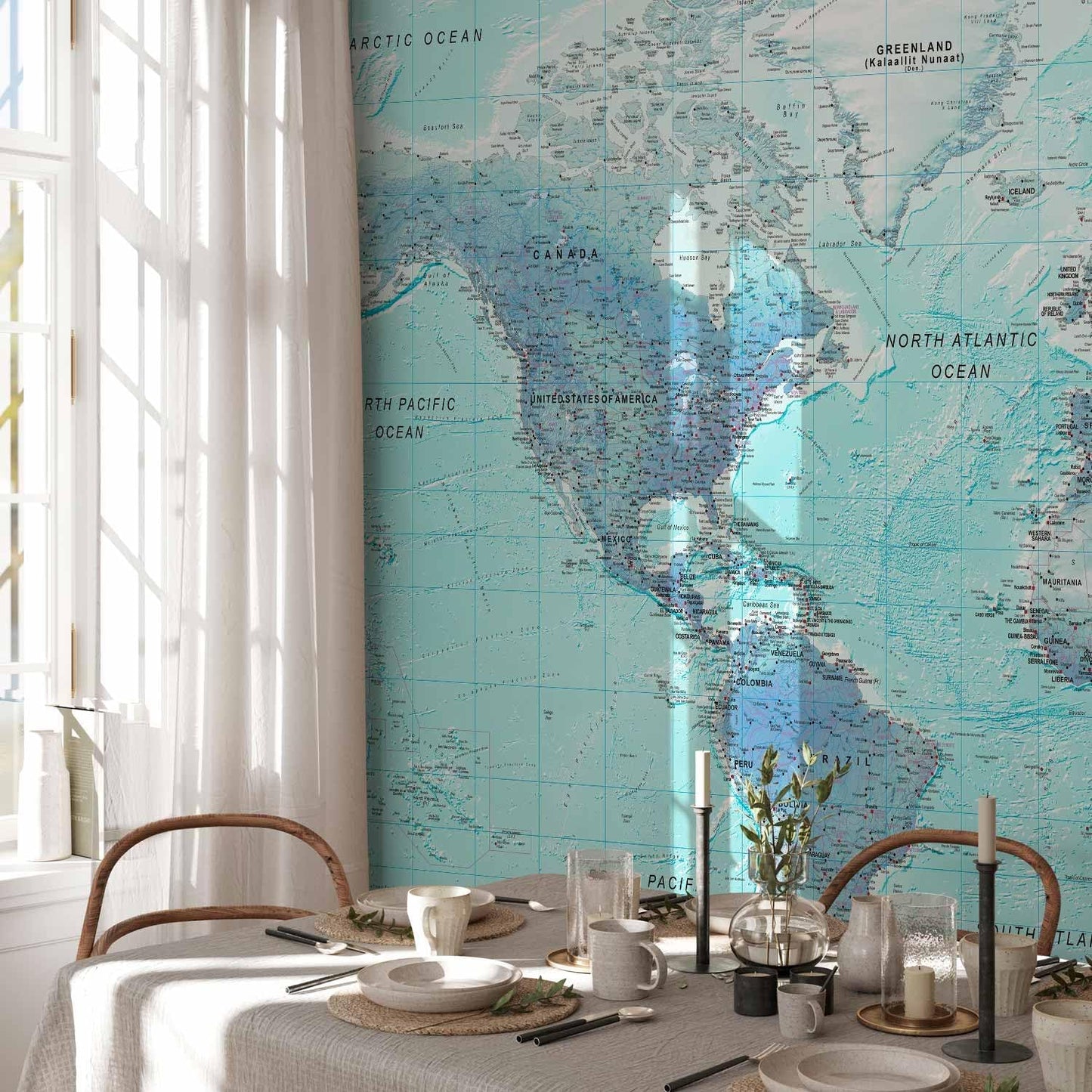 artgeist Premium Wall Mural World Map 79x55 in - XXL Non-Woven Wallpaper Fleece Wall Decor Photo Print Picture Image Design Home Map of The World k-A-0091-a-b
