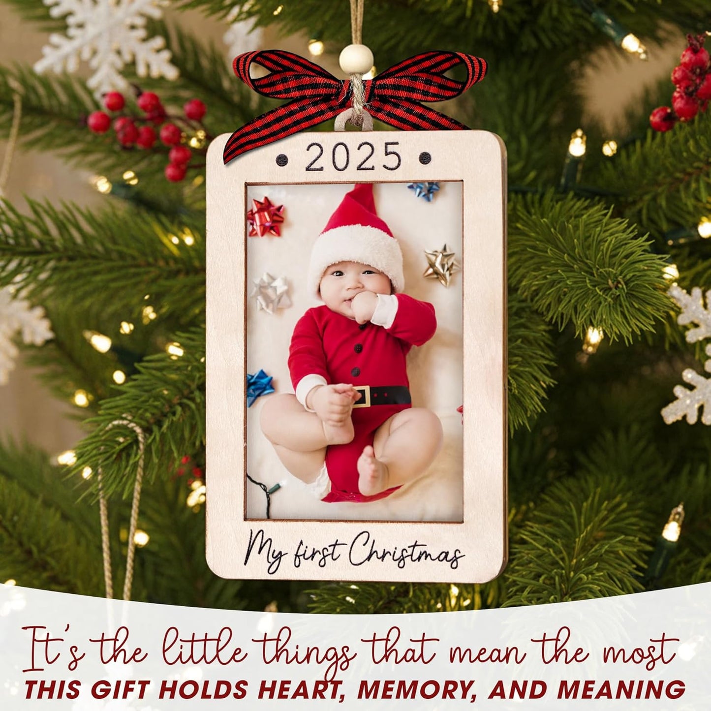 Babys First Christmas Ornament 2025 Girl And Boy - Wooden Portrait Picture Frame Ornaments For Tree - My First Christmas Ornament - Photo Frame Ornaments - Baby's First Christmas Gifts 2025