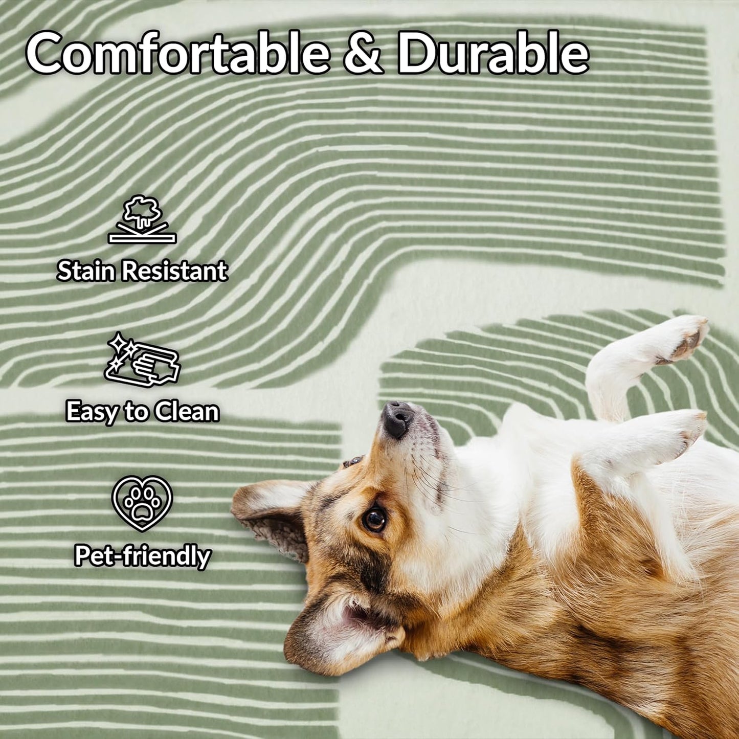 Zen Garden Area Rug - Ultra Soft Area Rug 5x7, Non Slip, Stain Resistant Living Room Rug, Washable Area Rugs for Living Room, Rugs for Bedroom (Green, 5x7)