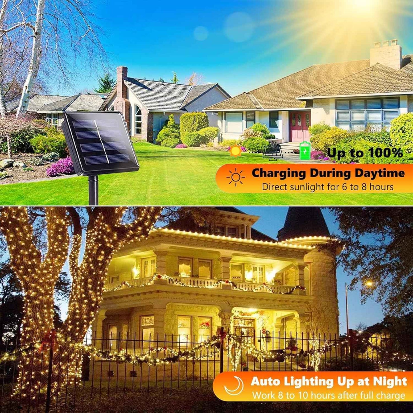 Upgraded 4 Pack 160FT 400 LED Solar Christmas Lights Outdoor Solar String Lights with 8 Lighting Modes Waterproof Solar Fairy Lights for Garden Yard Patio Christmas Tree Decoration (Warm White)
