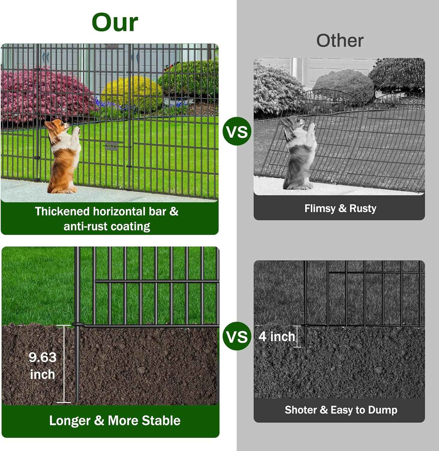 10 Panel No Dig Decorative Garden Fence with Gate - 48in H x 22.6 ft L,Dog Fence Outdoor for Yard,Tall Animal Barrier for Dogs Rabbits, Rustproof Metal Wire Panels for Yard,Patio, Flower Bed