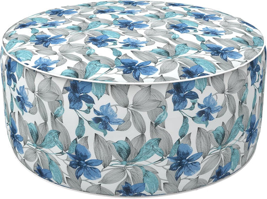 LVTXIII Outdoor/Indoor Inflatable Ottoman, All Weather Round Footrest Stool with Handle D31”x H14”, Portable Pouf for Patio Garden Camping or Home Decoration, Clemens Noir Blue