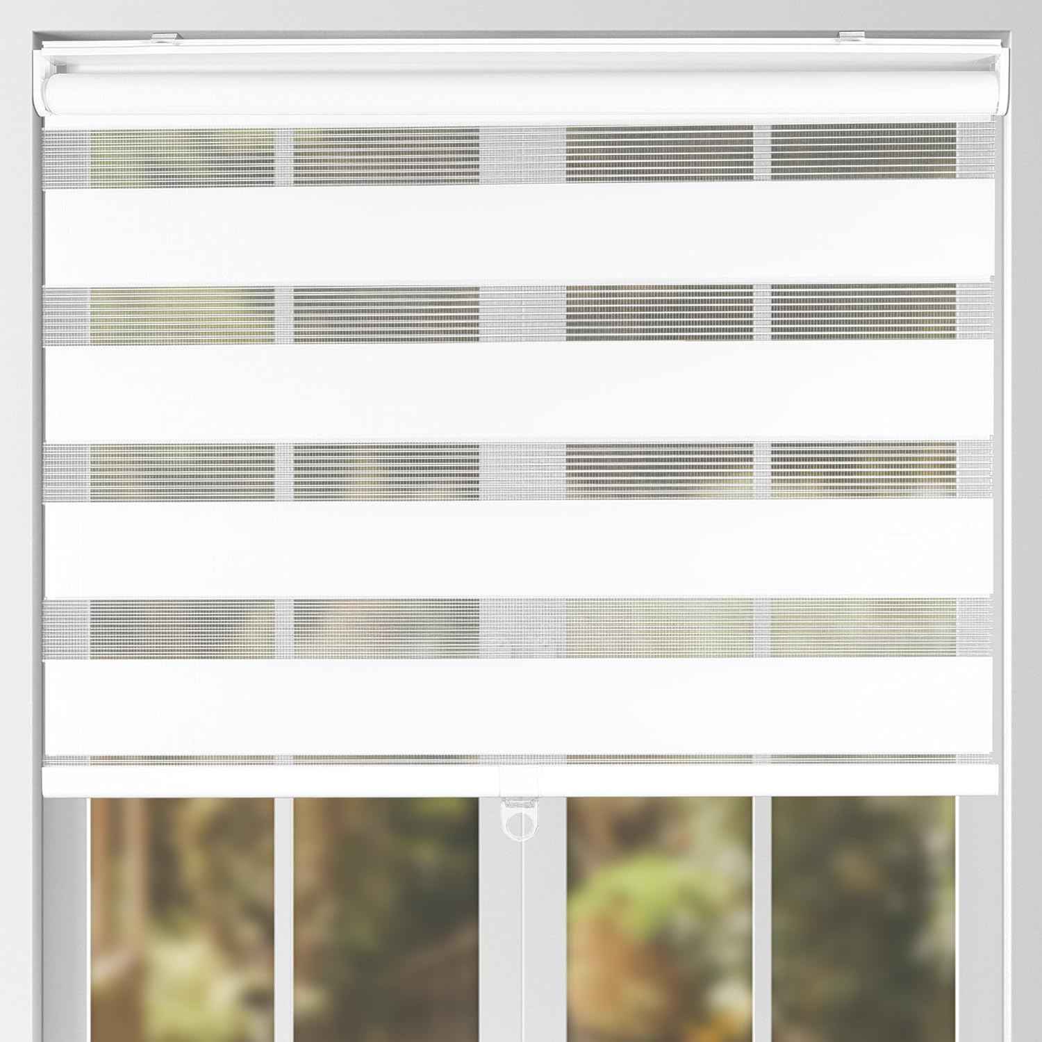 ARLO BLINDS Zebra Roller Shade, Light Filtering, Cordless, 24" W x 60" H, Simply White, Shade for Home, Blinds for Inteior Window