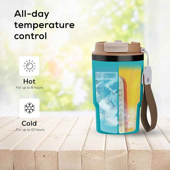 Insulated 16oz Stainless Steel Tumbler Mug Leakproof Double Walled Vacuum Thermal Coffee Cup with 2-in-1 Straw & Lid, Cupholder-Friendly Travel Mug for Hot & Cold Drinks (Blue)