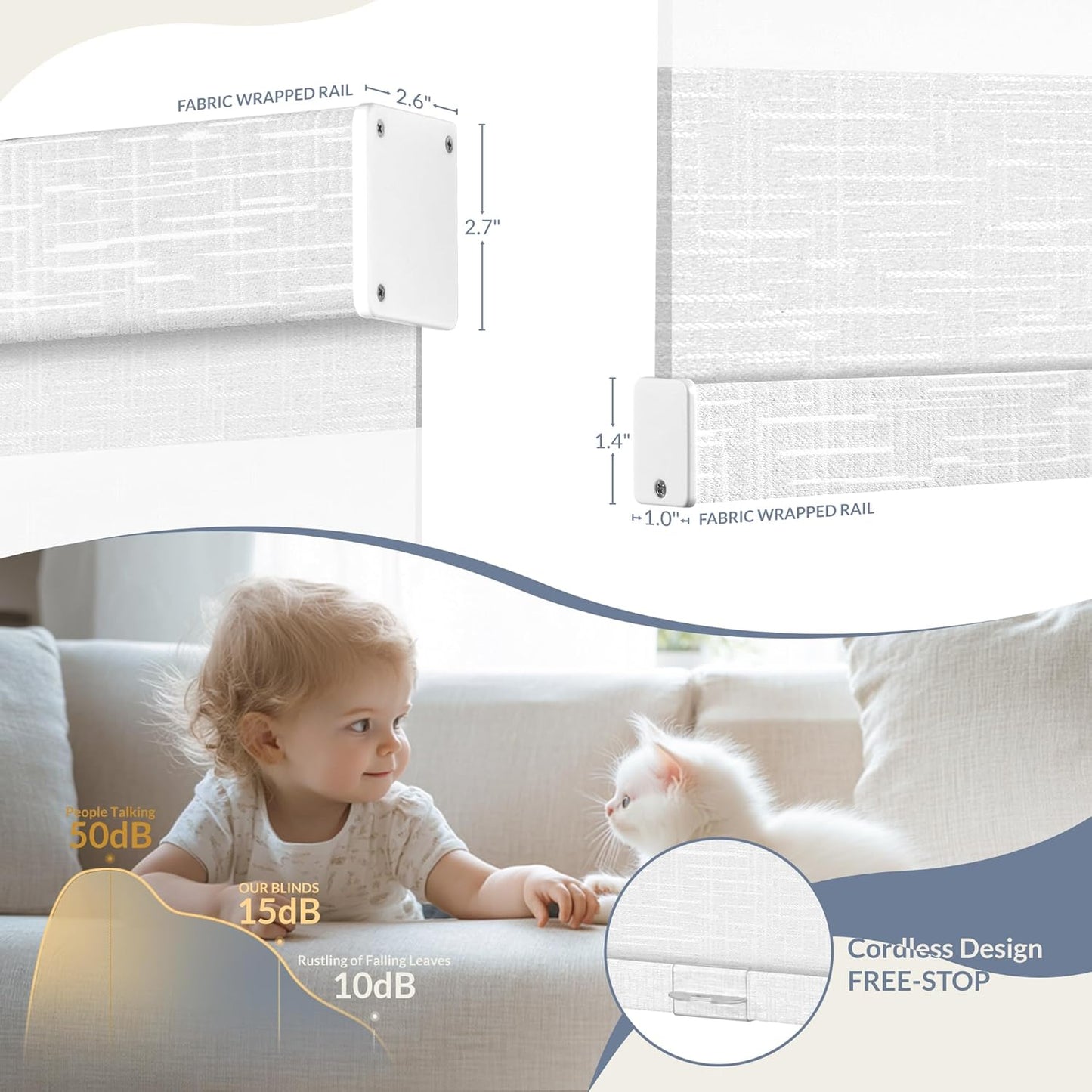 Boolegon Linen Fabric Zebra Blinds for Windows,Filtering Dual Layer Cordless Zebra Shades, Day and Night Light-Activated Privacy Window Blinds, Easy to Install Roller Shade, White, 50.5" W x 64" H