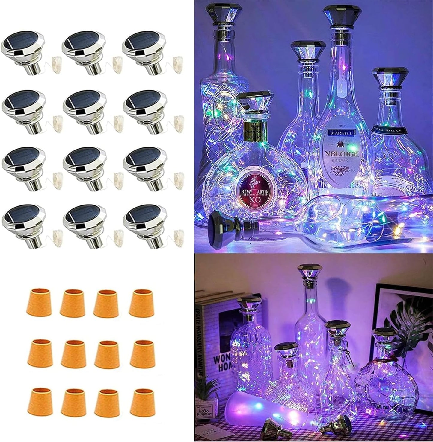 Upgraded 12 Pack Diamond Solar Wine Bottle Lights, 20 LEDs Waterproof Copper Light, Bottle Light Fairy Cork String Lights for Yard Patio Decor, DIY Birthday Gift for Mom Grandma Friend(MultiColor)