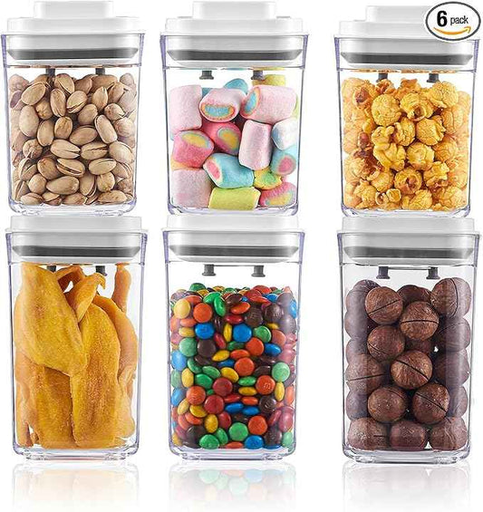Pop Top Food Storage Container Set | 6Pcs Airtight Cereal Storage Organizer Canisters with Pop Lids, BPA-Free, Vacuum Seal & One-button Opening, Stackable Dry Food Storage (0.74, 1qt)*3
