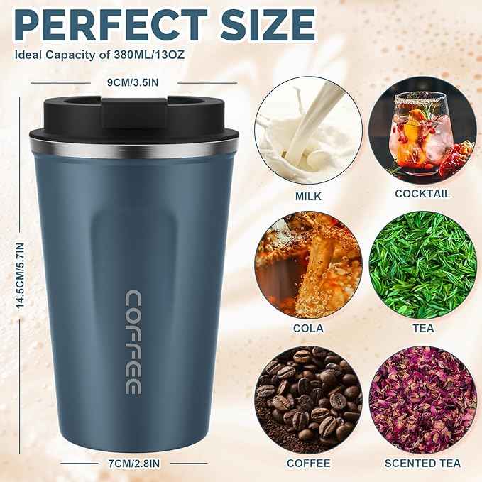 MOMSIV 12oz Travel Mug, Insulated Coffee Cup with Leakproof Lid, Vacuum Stainless Steel Double Walled Reusable Tumbler for Hot and Cold Water Coffee and Tea In Travel and Car Blue
