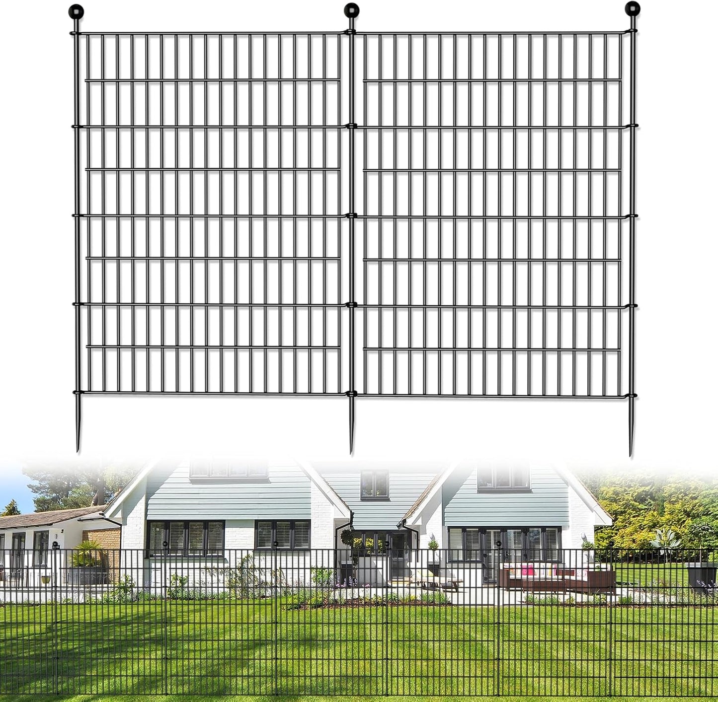10 Panels No Dig Decorative Outdoor Garden Fence for Yard, 40 in(H) X 23.6 ft(L) Animal Barrier Fencing Rustproof Metal Wire Panel Border for Dog, Rabbits, and Patio Temporary Ground Stakes