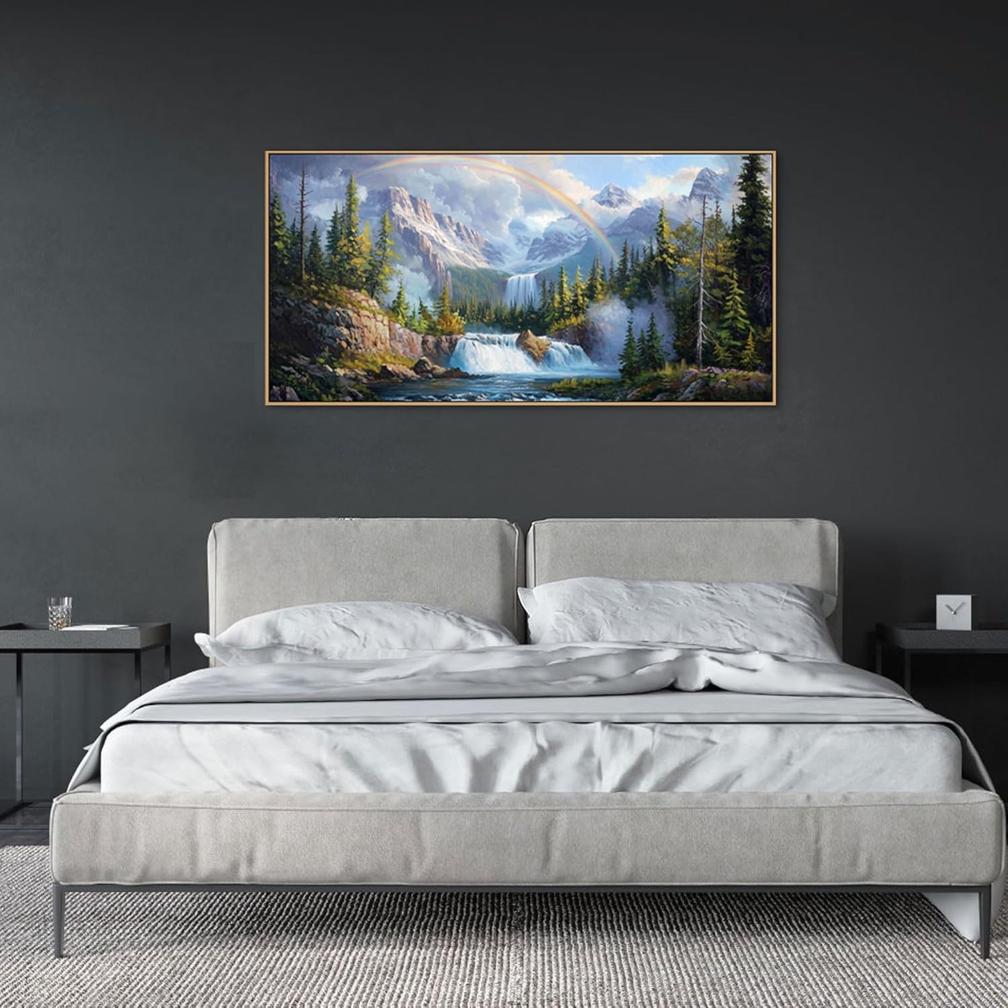 XLSJERST Waterfall Wall Art - Natural Picture Artwork for Walls Lake Landscape Zen Canvas Large Wall Art for Living Room Bedroom Office Home Decor - 48x24 Inches