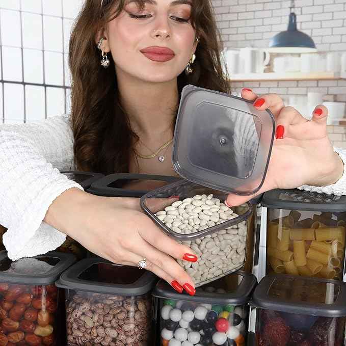 T&D HOME GOODS Storage Jars with Lid, Airtight, Set of 12 Storage Containers, BPA-Free, Storage Container for Cereal, Flour, Kitchen, Practical Organiser Kitchen, (12, Rectangular)