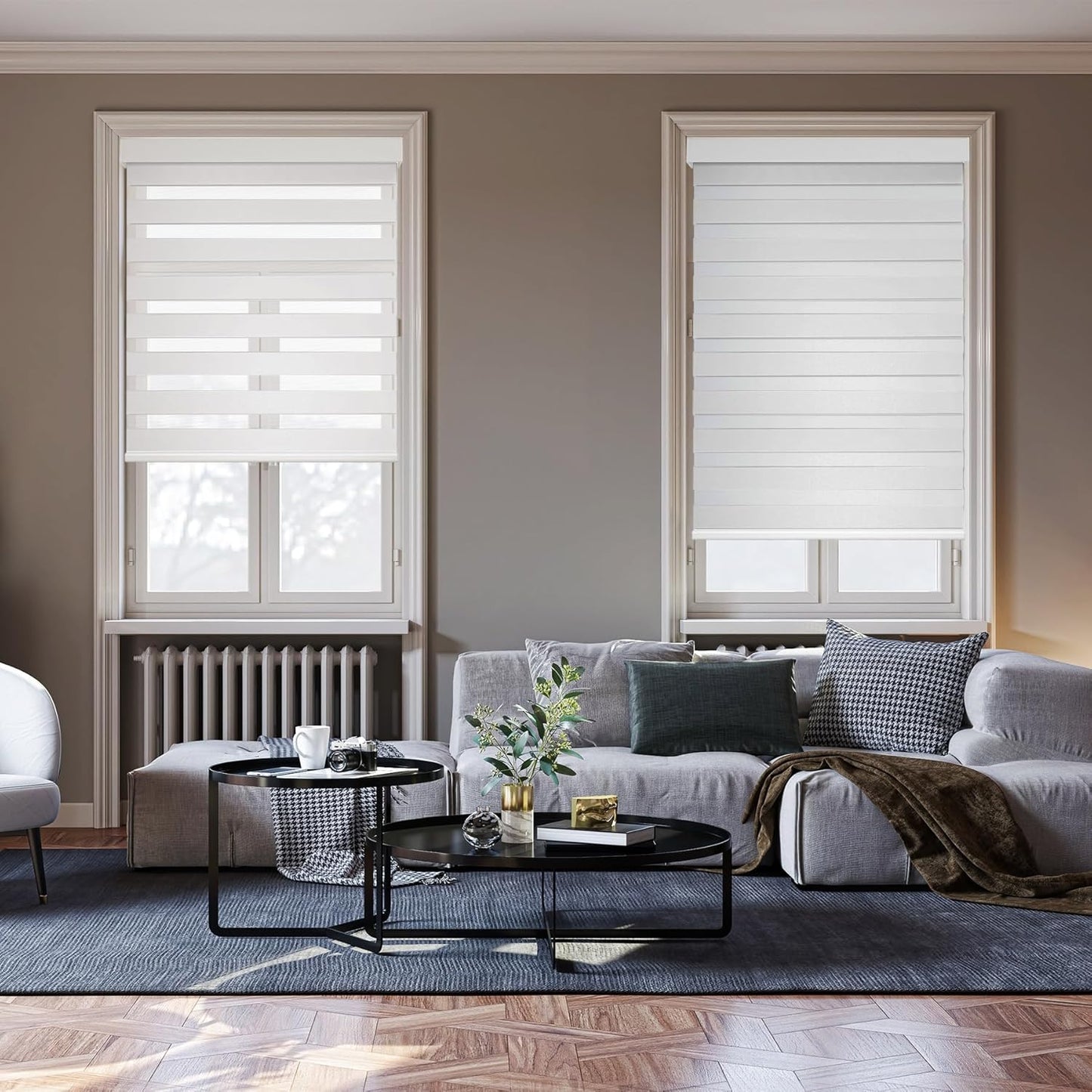 HESTIA Cordless Zebra Blinds Light Filtering Roller Shades Blackout Indoor Window Blind for Home Office,White,49" W x 54" H