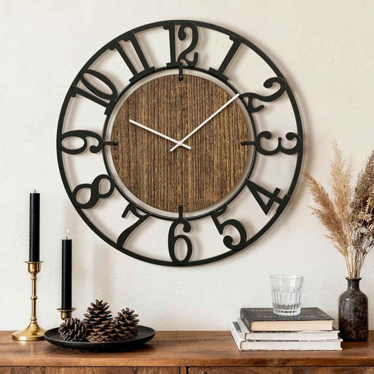 Large Wall Clocks, 20" Black Big Wall Clock for Living Room Decorative by Battery Operated, Oversized Farmhouse Silent Walls Clock with Metal Arabic Number for Office, Classroom, Bedroom