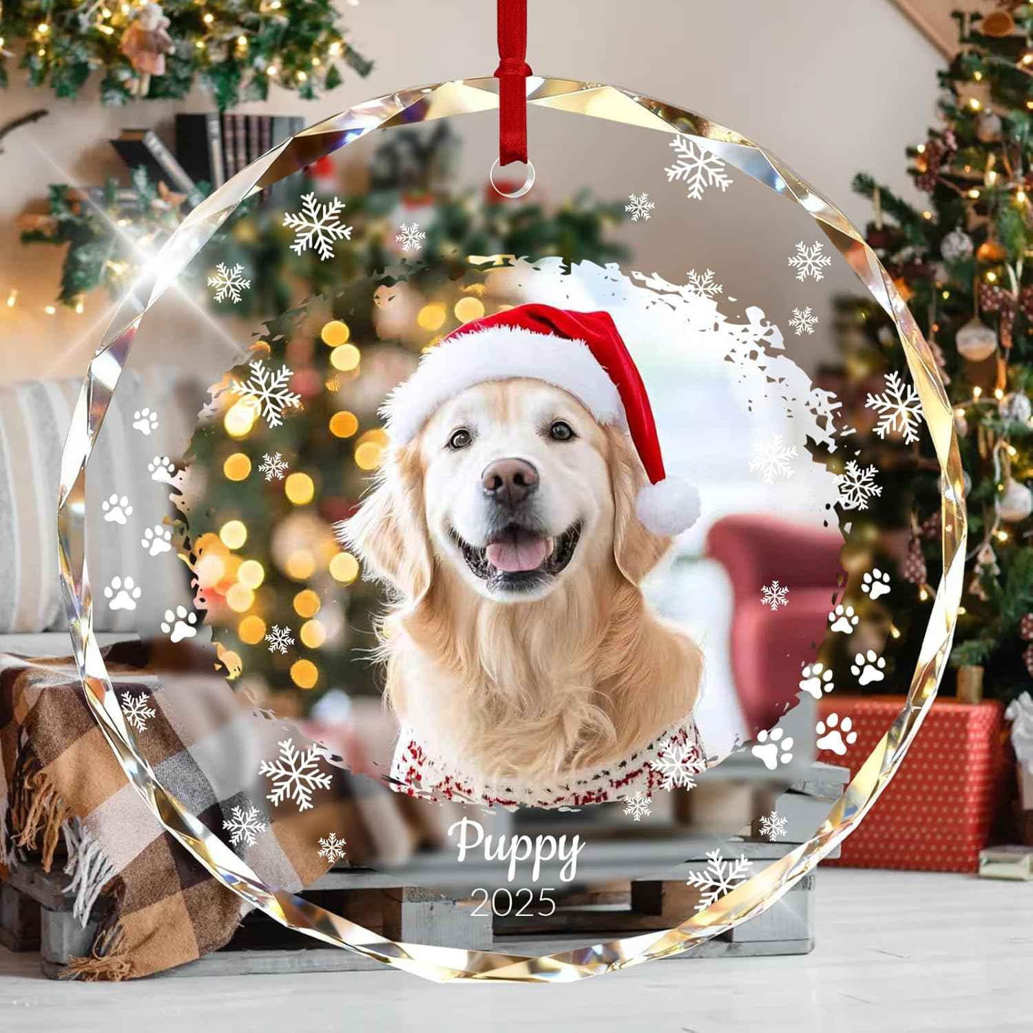Custom Dog Photo Crystal Glass Christmas Ornament 2025 - Personalized Pet Picture Ornaments for Christmas Tree,Perfect Keepsake Gift for Family, Dad, Mom, Him, Her, Couple