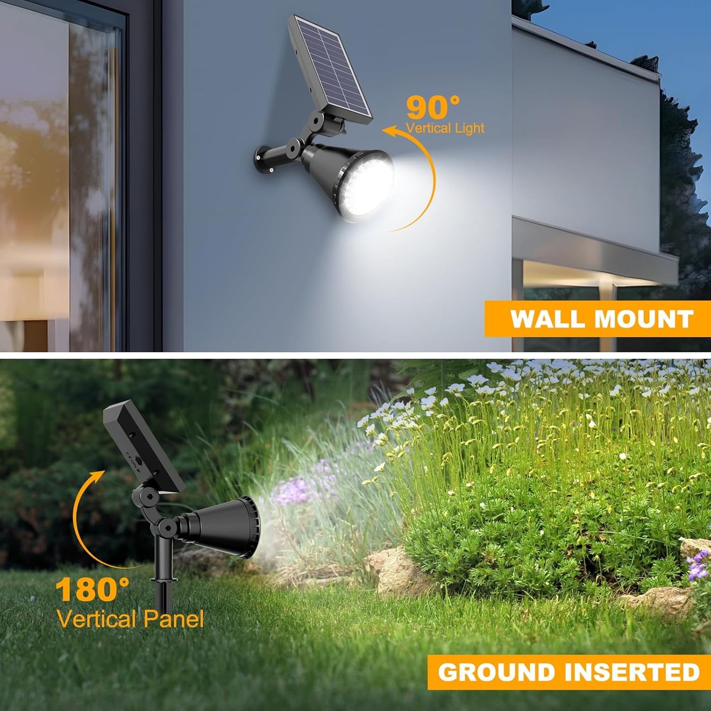 Solar Lights Outdoor Waterproof, 36 LEDs 1000LM Adjustable Solar Spot Lights Outdoor, 2-in-1 Solar Powered Spotlight Landscape Lighting for Garden, Yard, Pathway- 2 Pack (Cool White)