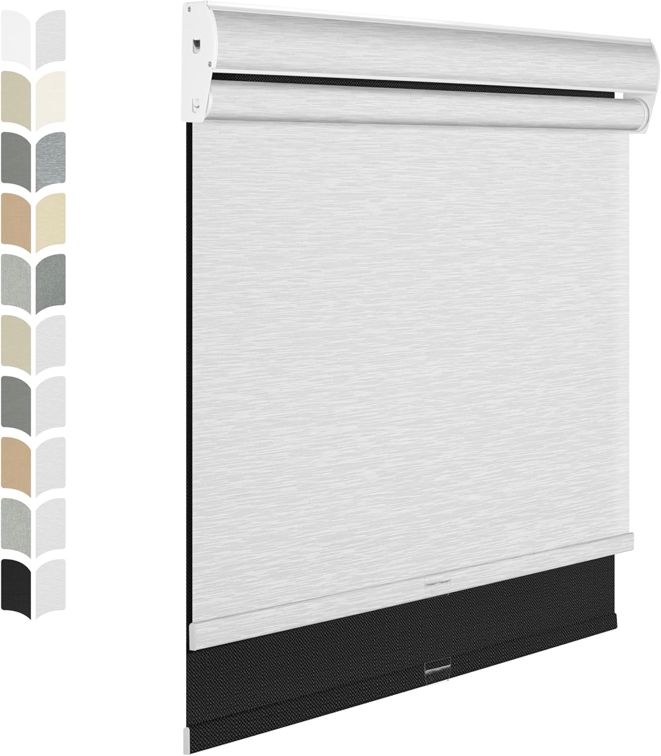 BERISSA Cordless Dual Roller Shades with Cassette Valance,Double Window Shades Blackout and Light Filtering Shades,Day and Night Roller Shades for Home Office Door.Linen Black and White.42 W x 56" H