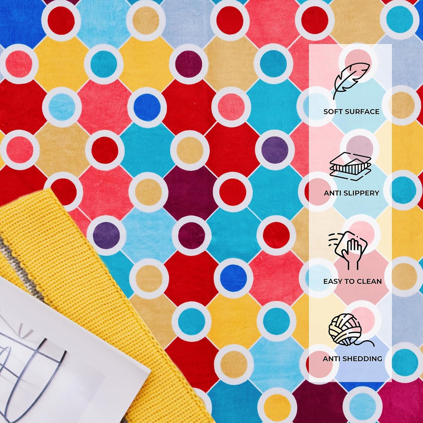 Machine Washable Polka Dot Rug for Kids Area - Multicolor Soft Rug for Nursery/Playroom/Classroom - 6x9