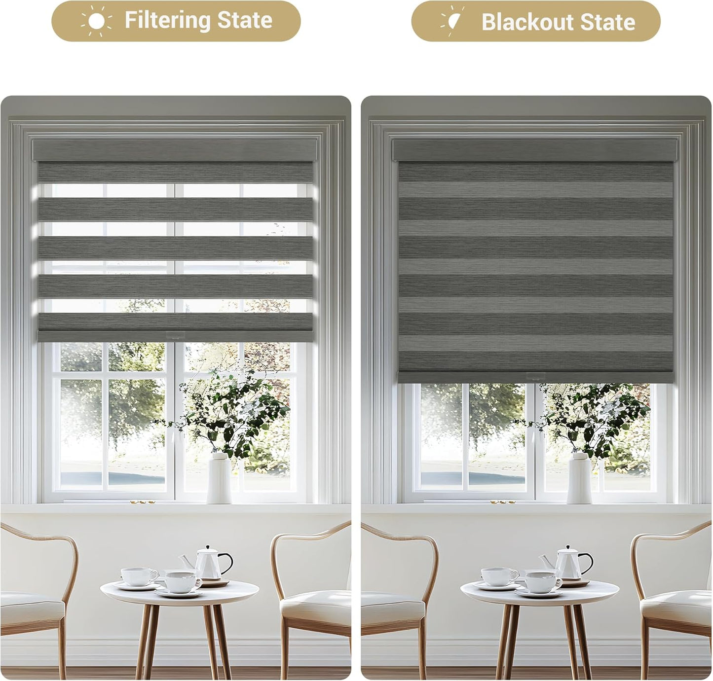 Cordless Zebra Blinds for Windows, Blackout Interior Blinds,Easy to Install,UV Protection,for Offices and Home,Custom Roller Shades, Mousse Grey,86" W x 88" H