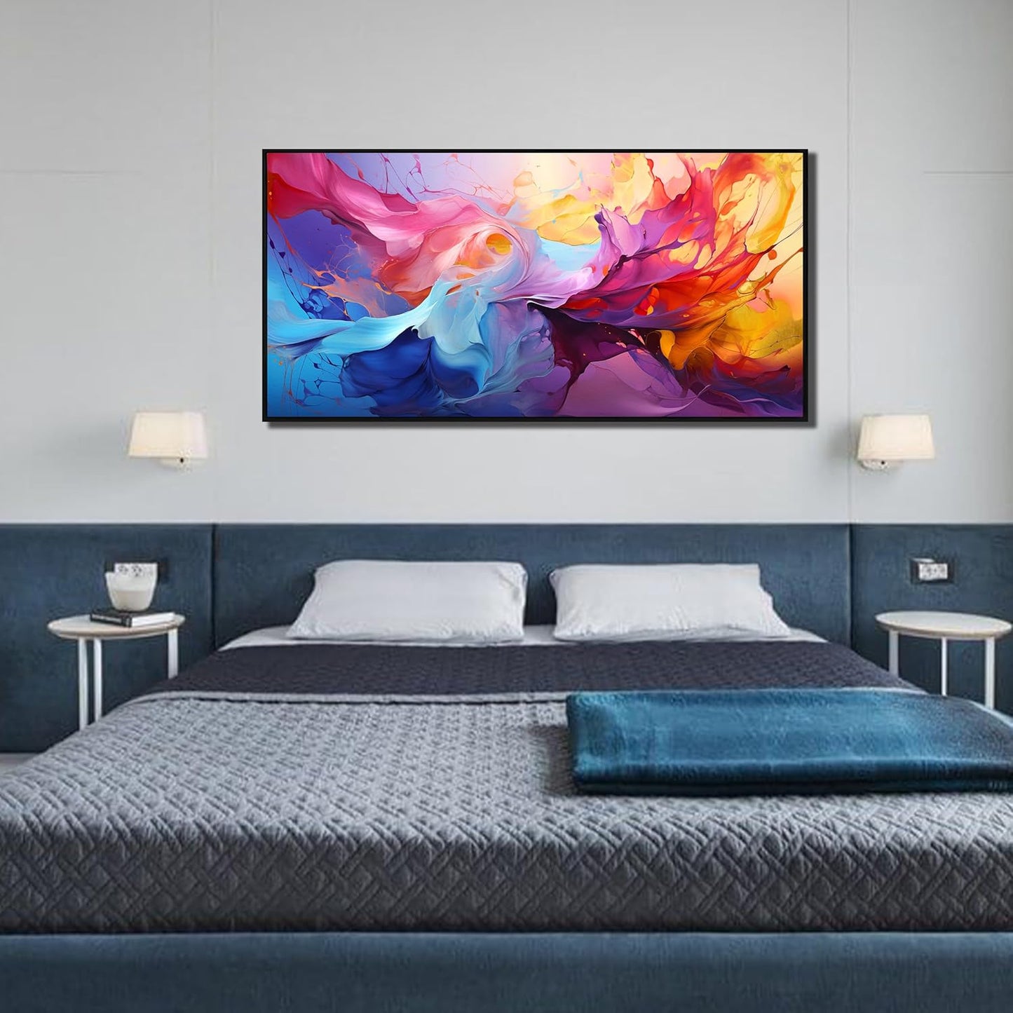 Abstract Wall Art for Living Room, Colorful Canvas Wall Decor for Bedroom, Framed Picture Print, Large Size 59x29 Inches