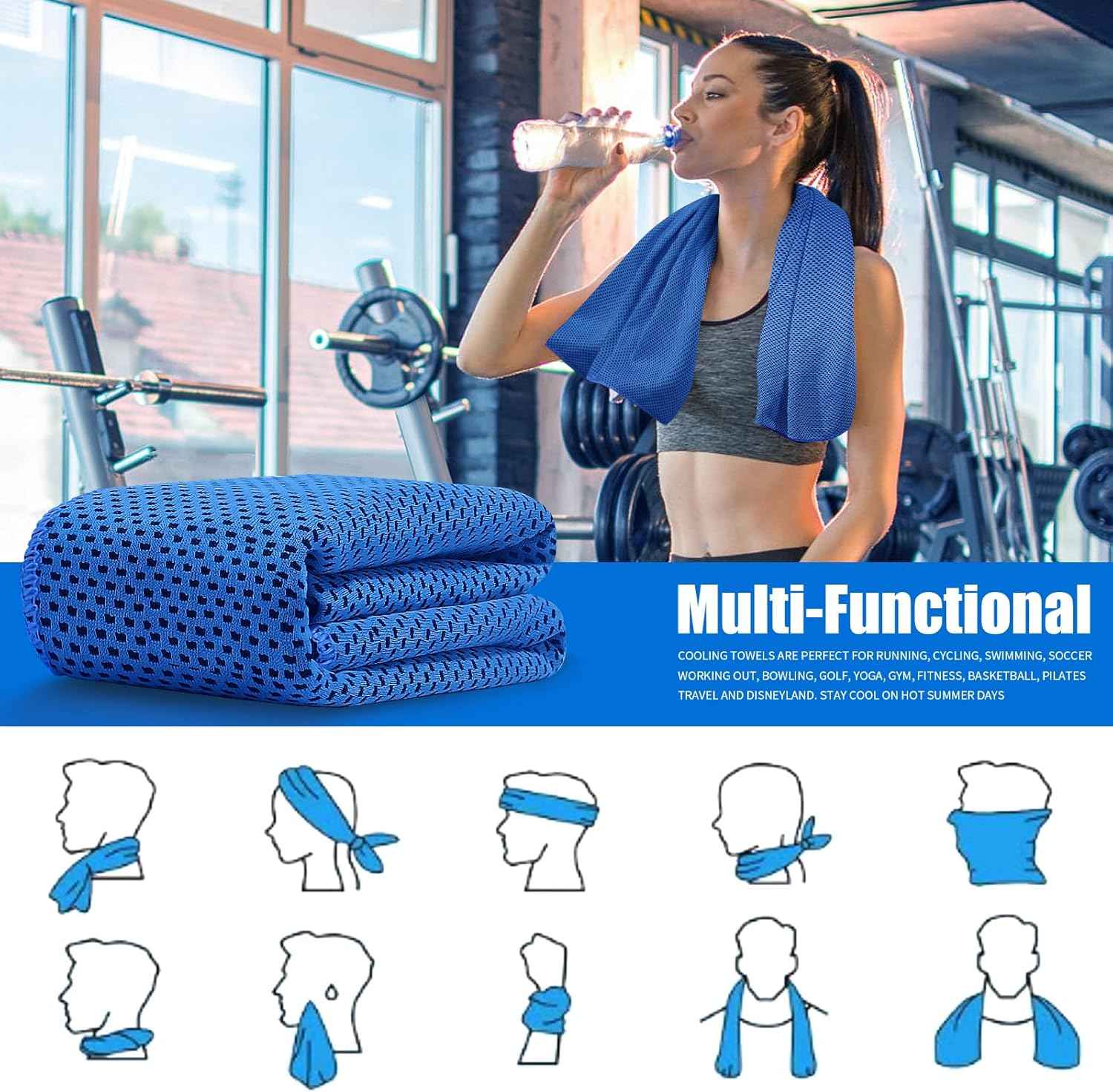Leuceiy 4 Pack Cooling Towels (40"x12"), Cooling Towels for Neck and Face, Gym Towel for Working Out, Soft Breathable Microfiber Ice Towel for Yoga Sport Running Golf
