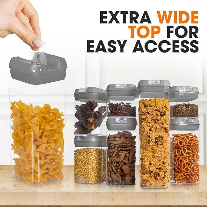 Cheer Collection Airtight Food Storage Containers, Kitchen Storage Containers for Pantry, Set of 7 Food Containers with Lids Airtight, Pantry Storage Containers & Organizers with Lids, Gray