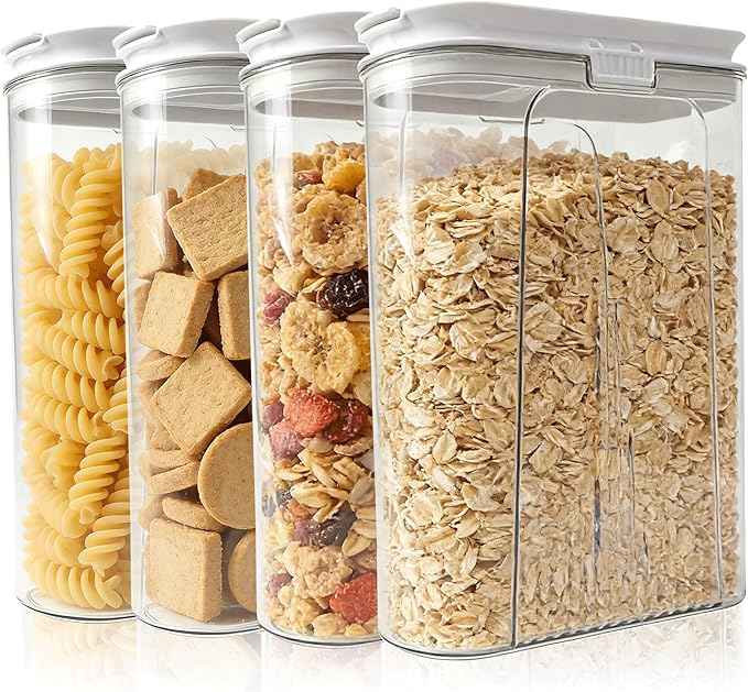 Cereal Container and Rice Storage Dispenser-Airtight Food Storage Organizers BPA-free Plastic Kitchen Pantry Storage Containers food-grade PET material Suitable for rice, grains (4L(4PC)